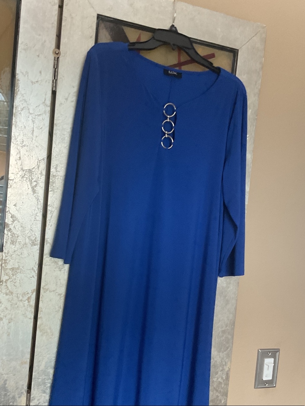 MSK Cobalt Blue Long Sleeve KNEE length Dress with Ring Accents